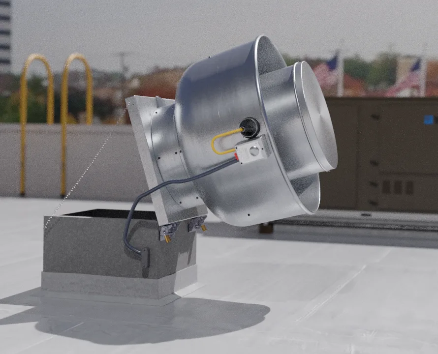rooftop exhaust fan hinge kit installation detail - DDAN Hood Services